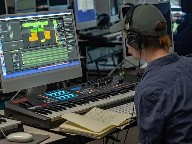 Student working in a music studio